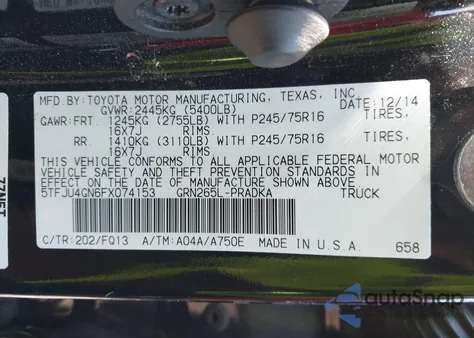 2015 Toyota Tacoma Prerunner V6 из США, поврежденный, VIN 5TFJU4GN6FX074153